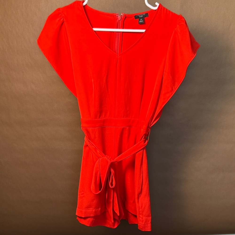 Ann Taylor Petite Red V-Neck Short Romper
